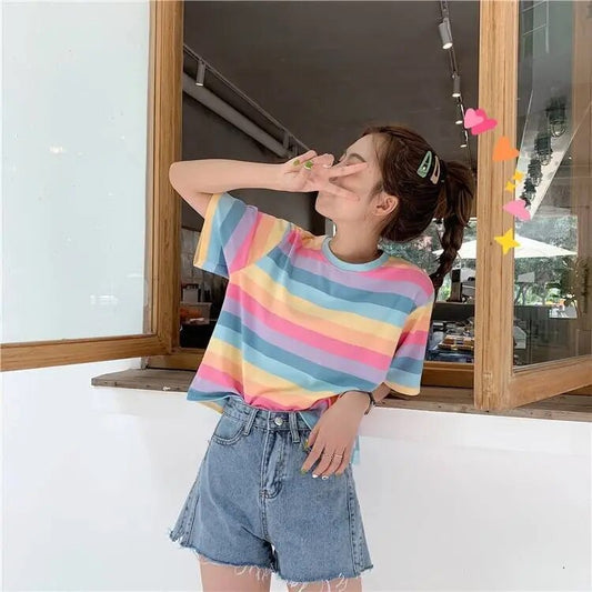 Candy Floss Pastel Tee - Kawaii Stop - Appliques, Beach Style, Candy Floss, Casual, Cotton, O-Neck, Pastel, Polyester, Short Sleeve, Solid, Summer, Tee, Women