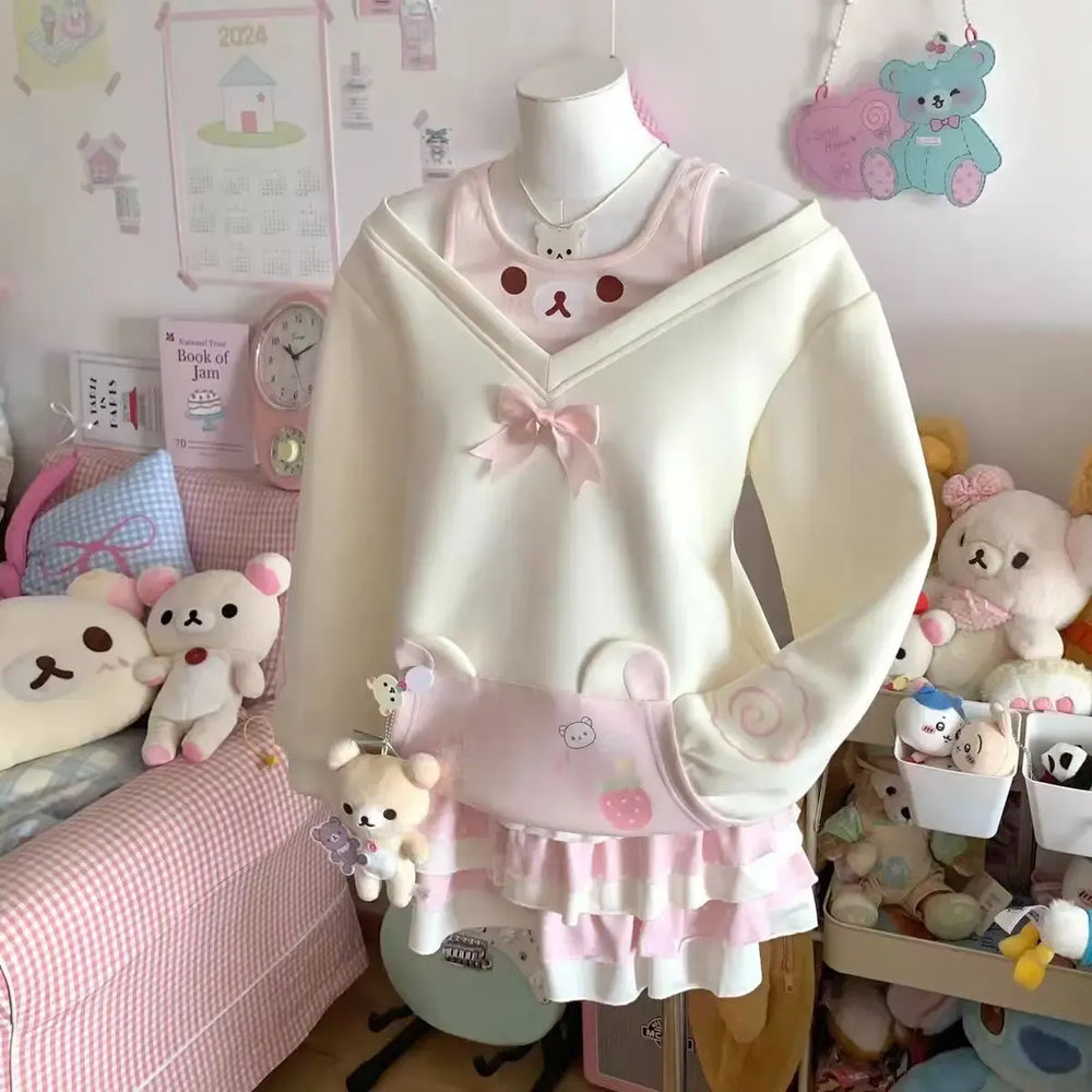 Sweet Off-Shoulder Bow Sweatshirt - Dresses - Sweatshirt - 1