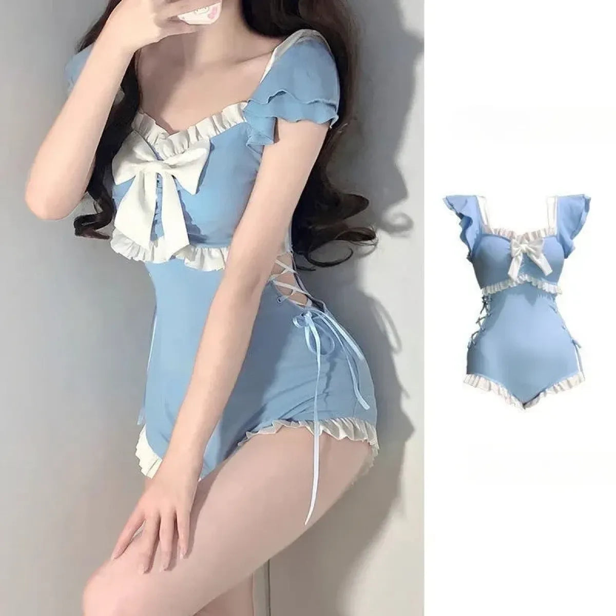 Sweet Blue Ruffle Sleeve One-Piece Swimsuit - Women’s Clothing & Accessories - Swimsuit / Bikini / One-Piece Swimwear