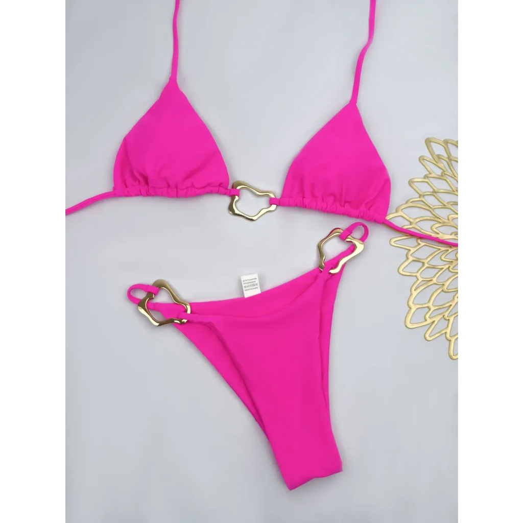 Solid Color Lace-Up Two-Piece Bikini Set - Swimsuits - Swimsuit / Bikini / One-Piece Swimwear - 8