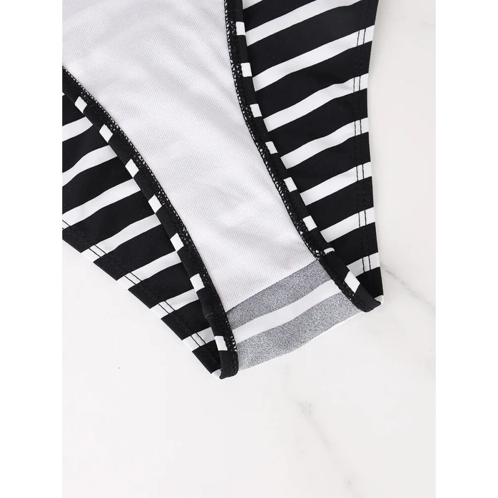 Black & White Striped Triangle Bikini Set - Swimsuits - Swimsuit / Bikini / One-Piece Swimwear - 5