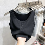Ribbed Button Down Sleeveless Tank Top - Women’s Clothing & Accessories - Tank Top / Cami - 24