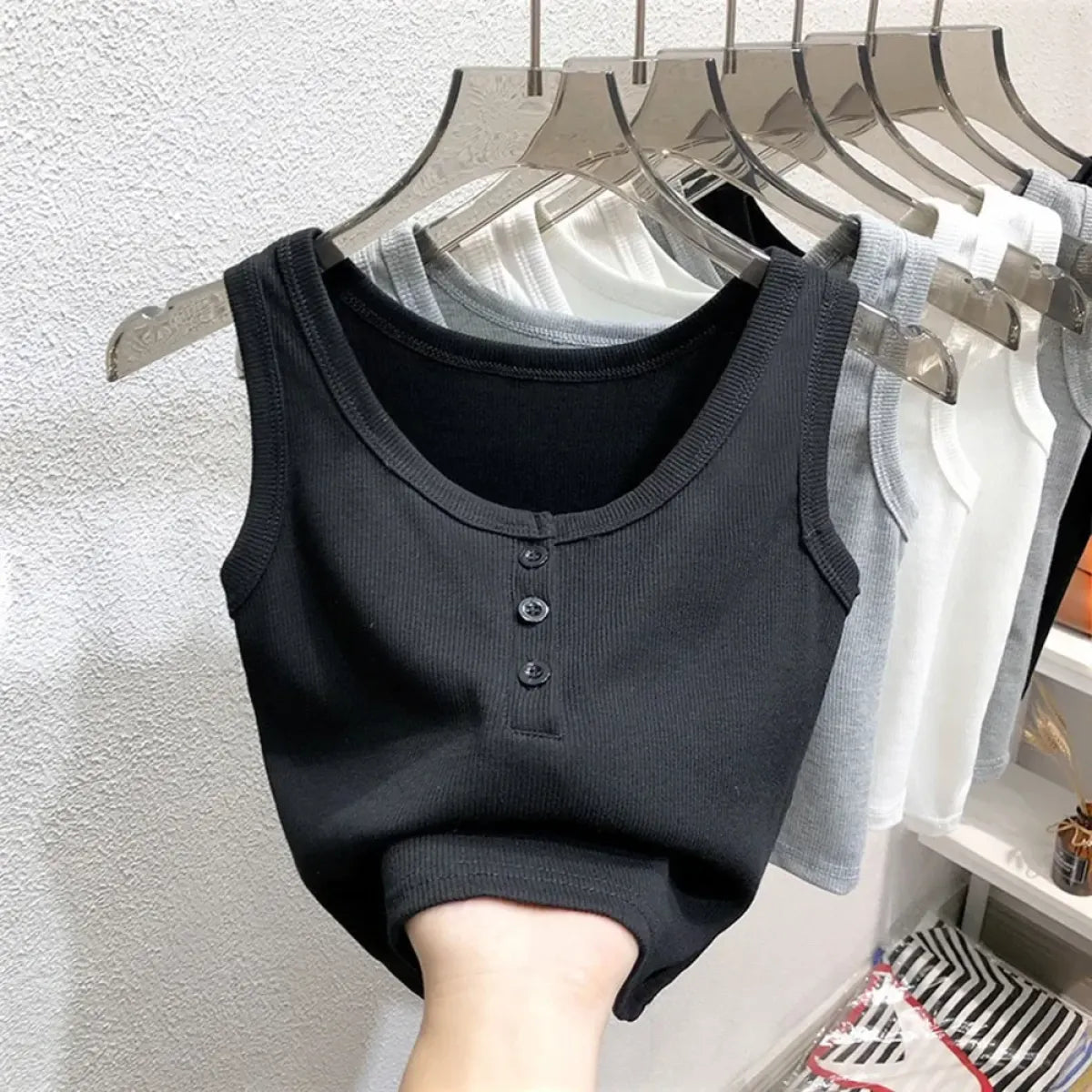 Ribbed Button Down Sleeveless Tank Top - Women’s Clothing & Accessories - Tank Top / Cami - 24