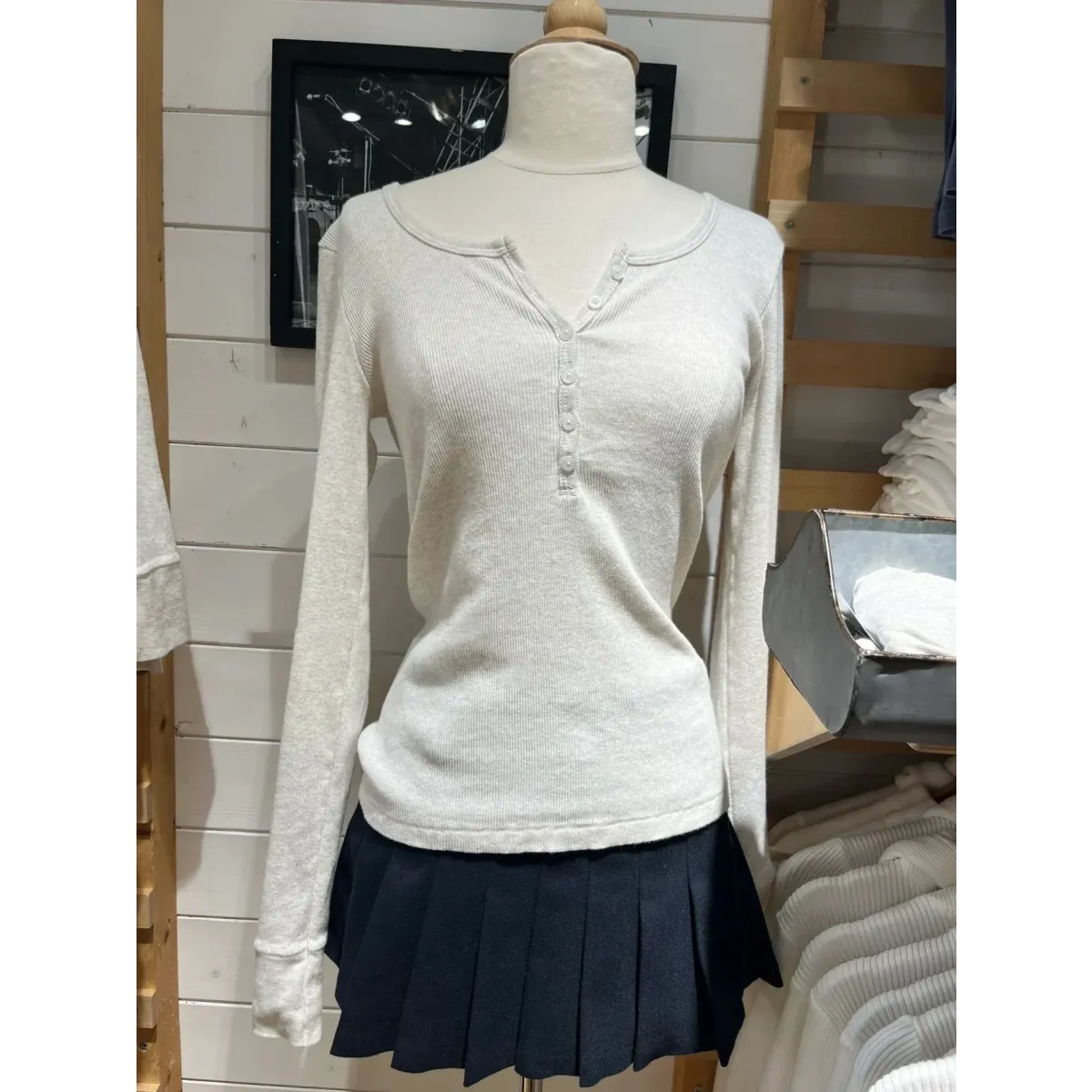 Six Button Ribbed Long Sleeve Slim Tee - T-Shirts - T-Shirt - 28