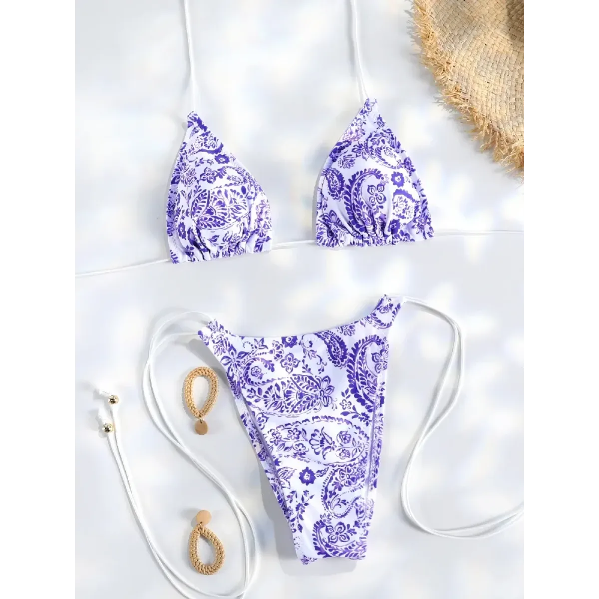 Printed Triangle Micro Thong Bikini Set - Swimsuits - Swimsuit / Bikini / One-Piece Swimwear - 14