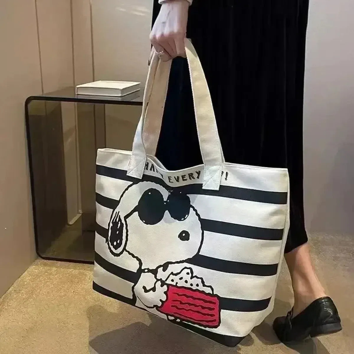 Snoopy Canvas Large Capacity Tote Bag - Women Bags & Wallets - Tote Bag - 3
