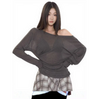 Sheer Off-Shoulder Oversized Long Sleeve T-Shirt - T-Shirts - T-Shirt - 6