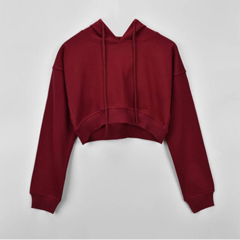 Solid Color Cropped Hoodie - Kawaii Stop - Crop, Crop Top, Hoodie, Hoodies &amp; Sweatshirts, Solid, Tops &amp; Tees, Women's Clothing &amp; Accessories