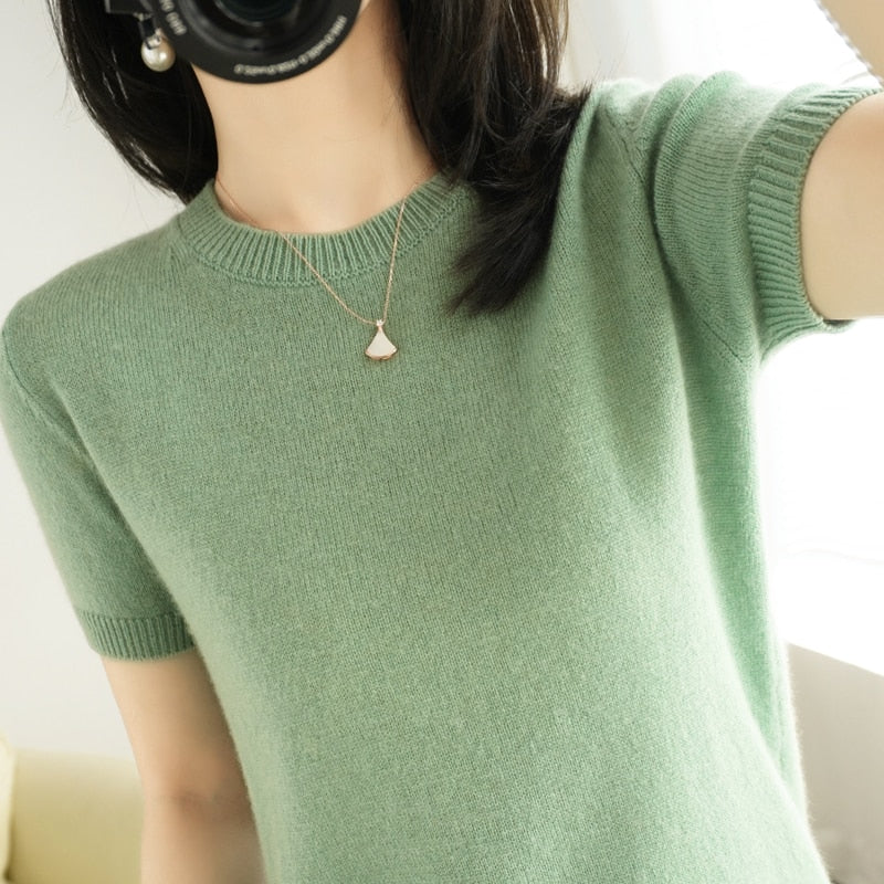 Short Sleeve Summer Sweater - Kawaii Stop - Autumn, Blouses &amp; Shirts, Half Sleeve, Knitted Sweater, Korean Fashion, Loose, Pullover, Round Neck, Short Sleeve, Spring, Summer, Sweaters, T Shirt, Thin, Tops &amp; Tees, Women's, Women's Clothing &amp; Accessories
