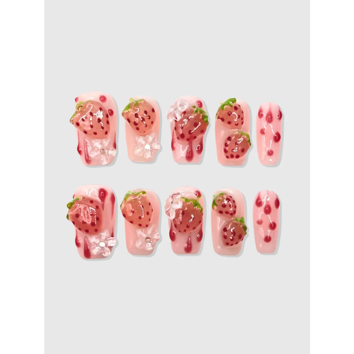 Strawberry Shortcake 3D Press On Nails Set - Harajuku Style - Cosmetics - 1