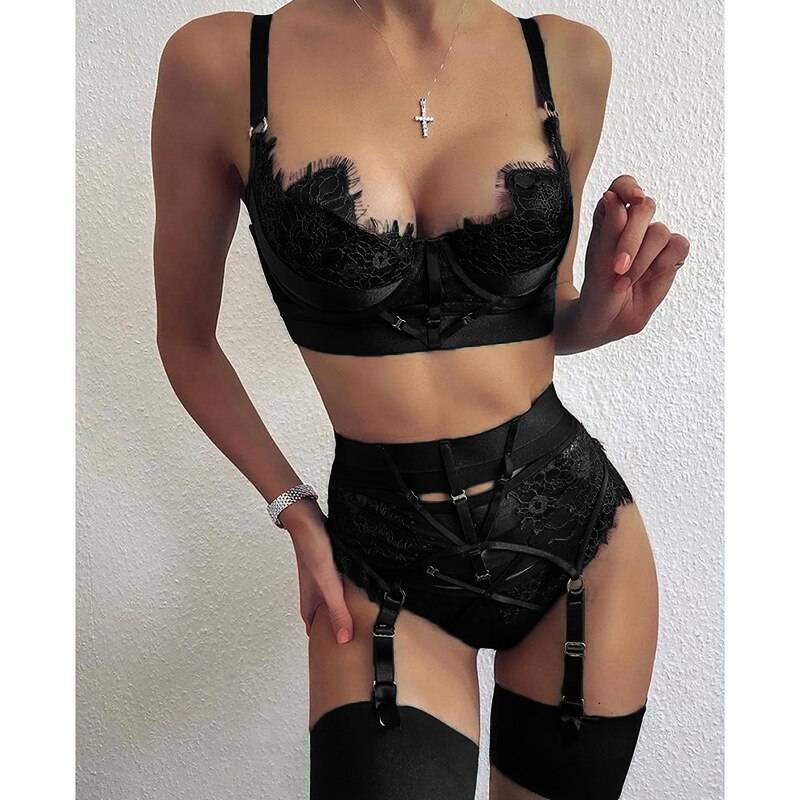 Sexy Two Pieces Lace Set - Kawaii Stop - Bra, Bras, Cute, Intimates, Lace, Lingerie, Panties, Panty, Polyester, Sensuous, Set, Sets, Sexy, Sexy Lingerie, Sexy Products, Solid, Spandex, Underwear, Women's, Women's Clothing &amp; Accessories