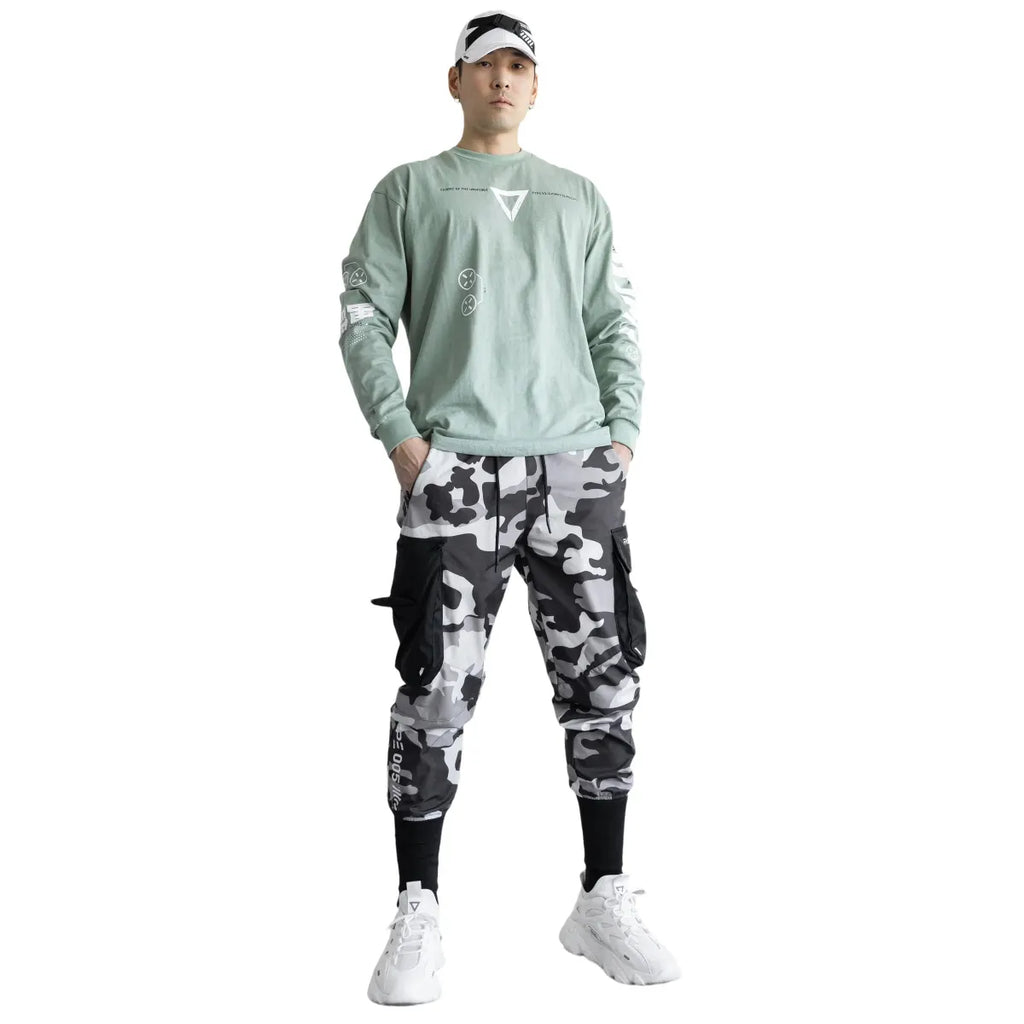 V3-3 Cyber Graphic Faded Green Long Sleeve Tee - T-Shirts - T-Shirt - 4