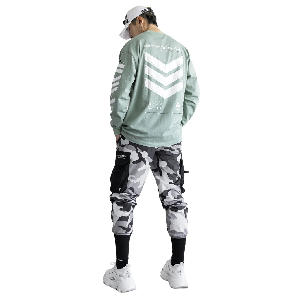 V3-3 Cyber Graphic Faded Green Long Sleeve Tee