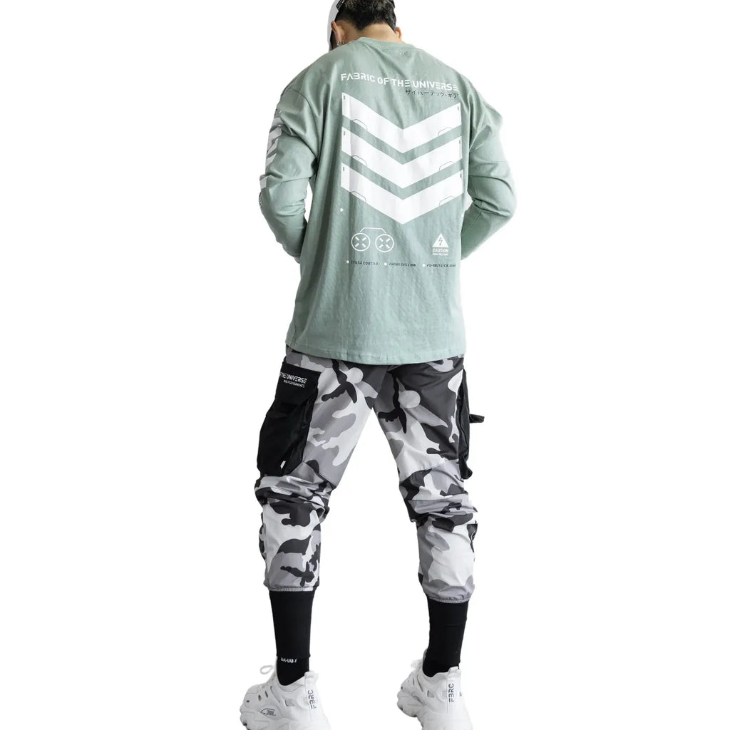 V3-3 Cyber Graphic Faded Green Long Sleeve Tee - T-Shirts - T-Shirt - 6