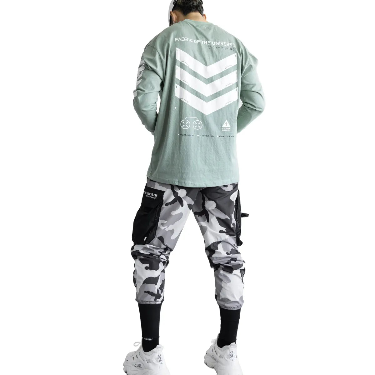 V3-3 Cyber Graphic Faded Green Long Sleeve Tee - T-Shirts - T-Shirt - 6