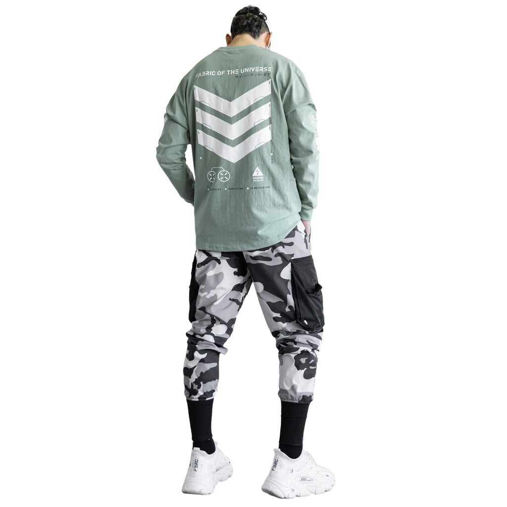 V3-3 Cyber Graphic Faded Green Long Sleeve Tee