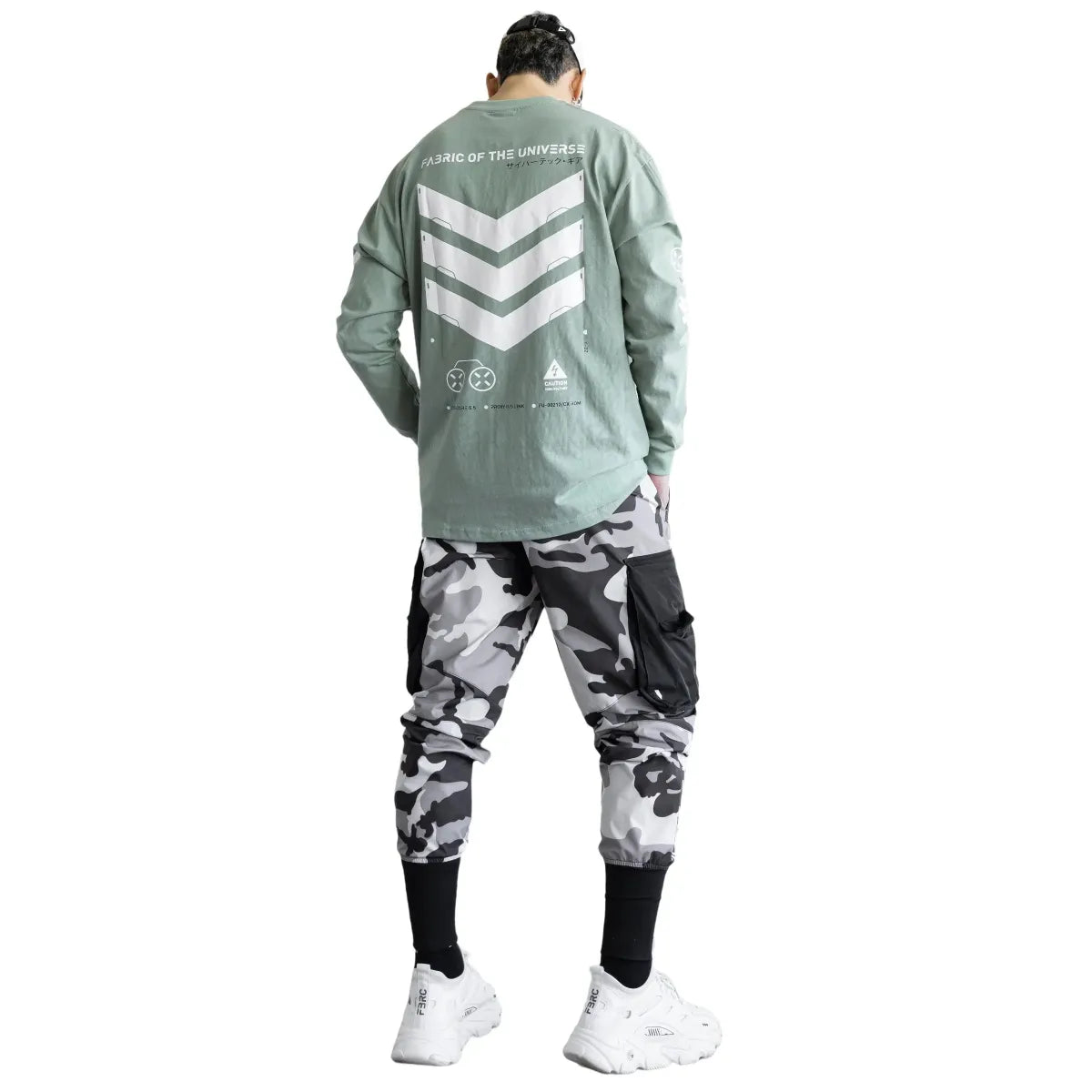 V3-3 Cyber Graphic Faded Green Long Sleeve Tee - T-Shirts - T-Shirt - 5