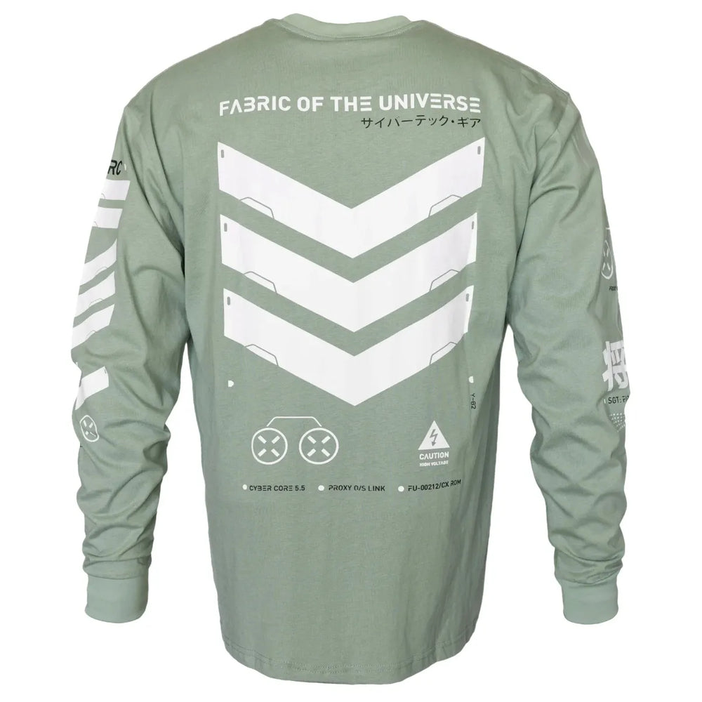 V3-3 Cyber Graphic Faded Green Long Sleeve Tee - T-Shirts - T-Shirt - 1