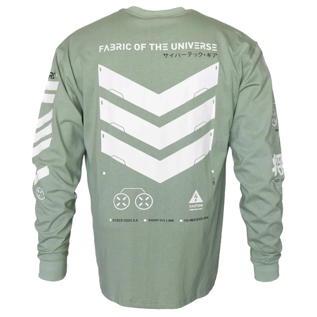 V3-3 Cyber Graphic Faded Green Long Sleeve Tee - T-Shirts - T-Shirt - 1