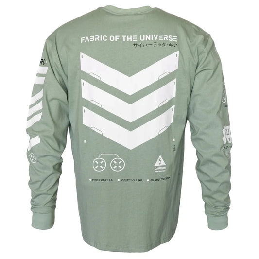 V3-3 Cyber Graphic Faded Green Long Sleeve Tee - T-Shirts - T-Shirt - 1
