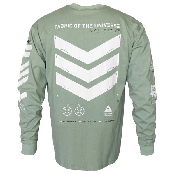 V3-3 Cyber Graphic Faded Green Long Sleeve Tee - T-Shirts - T-Shirt - 1