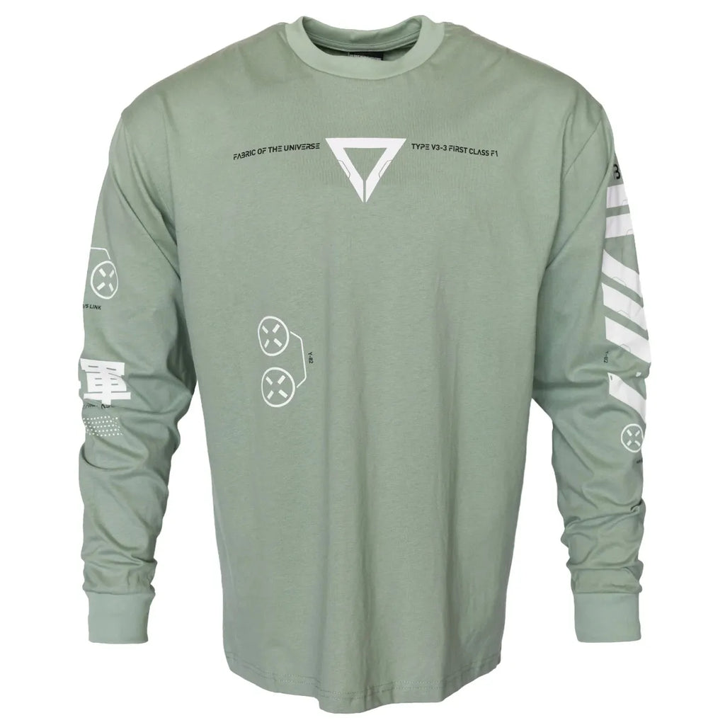 V3-3 Cyber Graphic Faded Green Long Sleeve Tee - T-Shirts - T-Shirt - 2