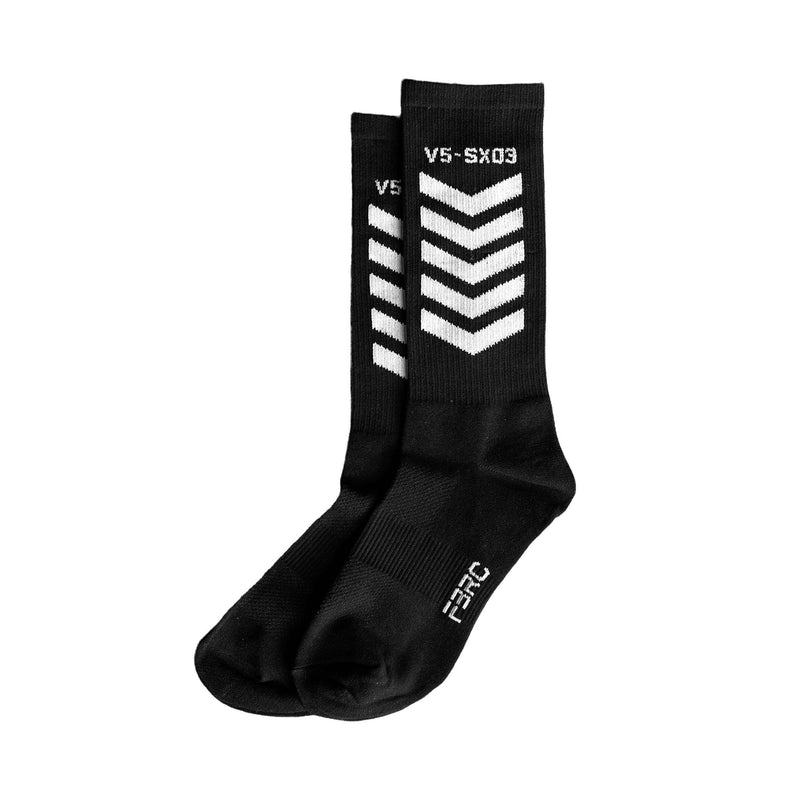 V5-SX03 Black Crew Socks with Signature Logo