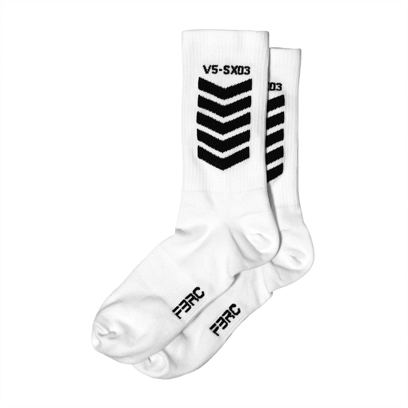 V5-SX03 White Crew Socks with Signature Logo