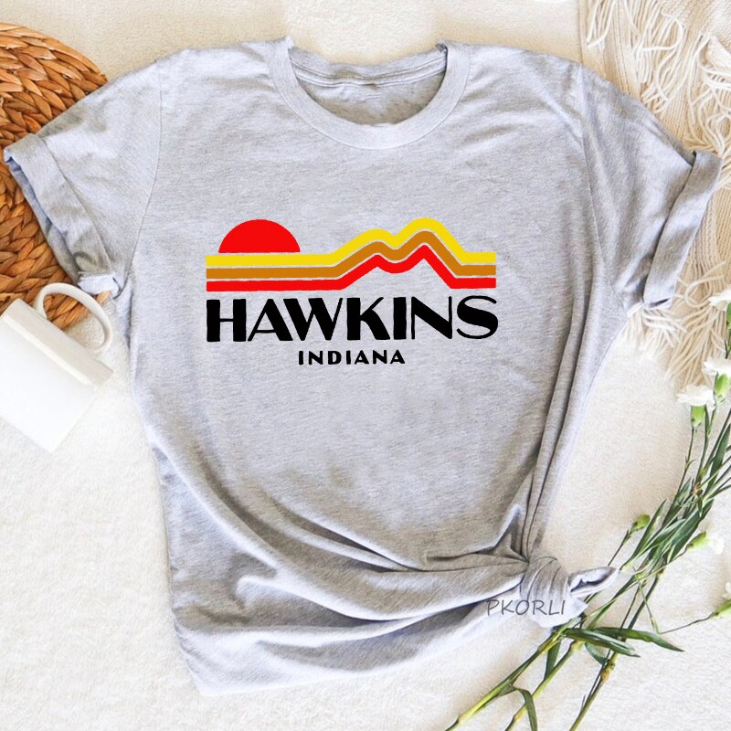 Hawkins Indiana Stranger Things T-Shirts - Kawaii Stop - Black, Cotton, Female, Hawkins Indiana, Men's Clothing &amp; Accessories, Men's T-Shirts, Men's Tops &amp; Tees, Short Sleeve, Stranger Things, Summer, T Shirt, T-Shirts, Tops &amp; Tees, Unisex, Vintage, Woman Clothing, Women, Women's Clothing &amp; Accessories