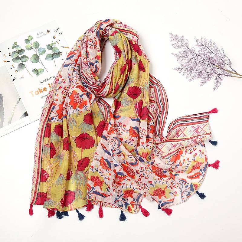 Luxury Aztec Floral Scarves - Kawaii Stop - Accessories, Adorable, Adult, Aztec, Cotton, Cute, Fashion, Floral, Harajuku, Hijab, Japanese, Kawaii, Korean, Luxury, Polka Dot, Polyester, Print, scarf, Scarves, Shawl, Sjaal, Viscose, Women's Clothing &amp; Accessories, Wrap