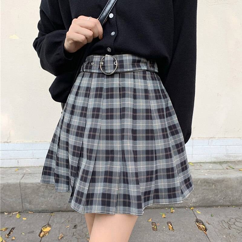 Grunge Plaid Pleated Mini Skirt - Kawaii Stop - Above Knee, Adorable, Black, Bottoms, Casual, Cute, Empire, Fashion, Gothic, Grunge, Harajuku, High Waist, High Waisted, Japanese, Kawaii, Korean, Mini, Plaid, Pleated, Polyester, Skirt, Skirts, Spandex, Streetwear, Women's Clothing &amp; Accessories