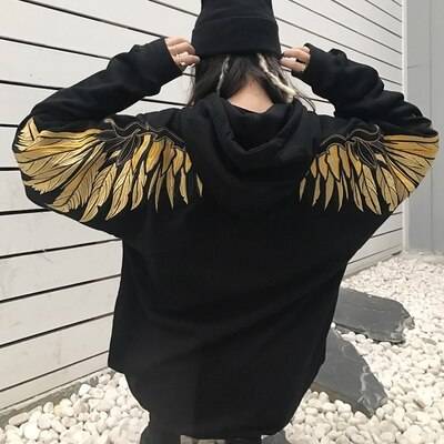 Hoodie With Embroidered Wings - Kawaii Stop - Acetate, Adorable, Broadcloth, Cotton, Cute, Fashion, Harajuku, Hip Hop, Hooded, Hoodies, Hoodies &amp; Sweatshirts, Japanese, Kawaii, Korean, Polyester, Pullover, Pullovers, Sweatshirt, Sweatshirts, Tops &amp; Tees, Women's Clothing &amp; Accessories