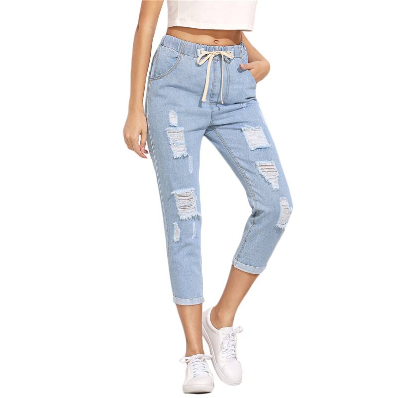 Women's  Casual Ripped Design Blue Jeans - Kawaii Stop - Bottoms, Casual Chic, Chic Fashion, Confidence and Comfort, Denim Fashion, Jeans, Ripped Details, Skinny Fit, Statement Piece, Trendy Style, Wardrobe Essential, Women's Casual Ripped Design Blue Jeans, Women's Clothing &amp; Accessories