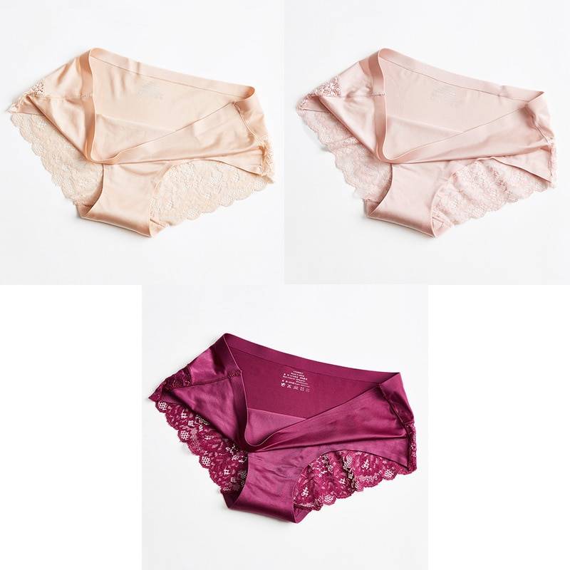 3 Seamless Panties With Lace - Kawaii Stop - Cotton, Cute, Intimates, Multicolored, Nylon, Panties, Panty, Sexy, Sexy Lingerie, Sexy Products, Solid, Underwear, Women's, Women's Clothing &amp; Accessories