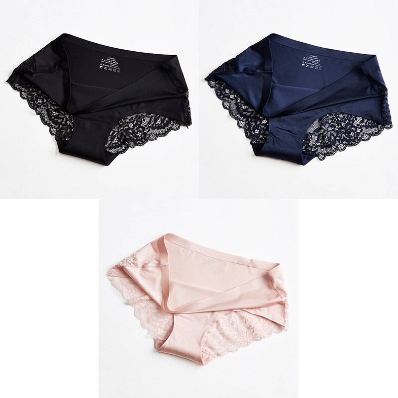 3 Seamless Panties With Lace - Kawaii Stop - Cotton, Cute, Intimates, Multicolored, Nylon, Panties, Panty, Sexy, Sexy Lingerie, Sexy Products, Solid, Underwear, Women's, Women's Clothing &amp; Accessories
