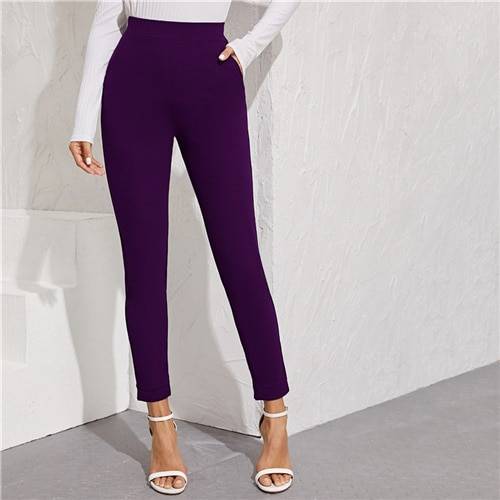 Women's Elastic Formal Solid Color Pants - Kawaii Stop - Bottoms, Chic and Elegant, Comfortable Style, Elastic Waistband, Formal Events, Formal Fashion, Pants &amp; Capris, Polished Appearance, Polyester and Spandex Blend, Seasonal Elegance, Sophisticated Look, Summer Season, Women's Clothing &amp; Accessories, Women's Elastic Formal Solid Color Pants