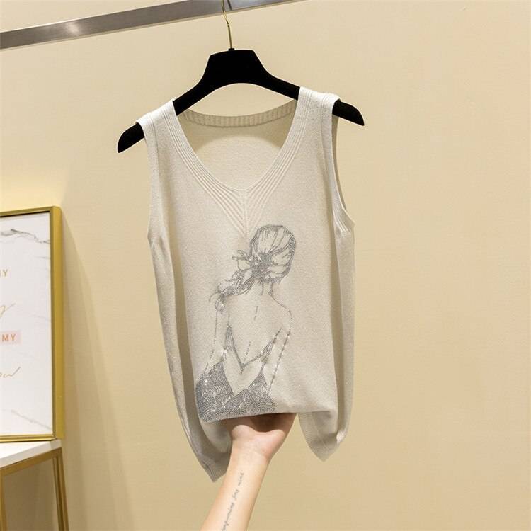 Glitter Print Tank Top - Kawaii Stop - Bright, Camis &amp; Tops, Casual, Cotton, Knitted, O-Neck, Onesize, Outwear, Polyester, Silk, Sleeveless, Streetwear, Summer, Tank, Tank Top, Thin, Top Women, Tops, Tops &amp; Tees, V-Neck, Vest, Women, Women's Clothing &amp; Accessories