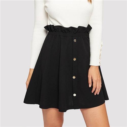 Women's High Waisted Black Skirt - Kawaii Stop - Bottoms, Chic Fashion, Classic Black, Elegant Style, High Waist, Mini Length, Polished Appearance, Polyester and Spandex Blend, Skirts, Stay Stylish, Timeless Elegance, Versatile Styling, Women's Clothing &amp; Accessories, Women's High Waisted Black Skirt