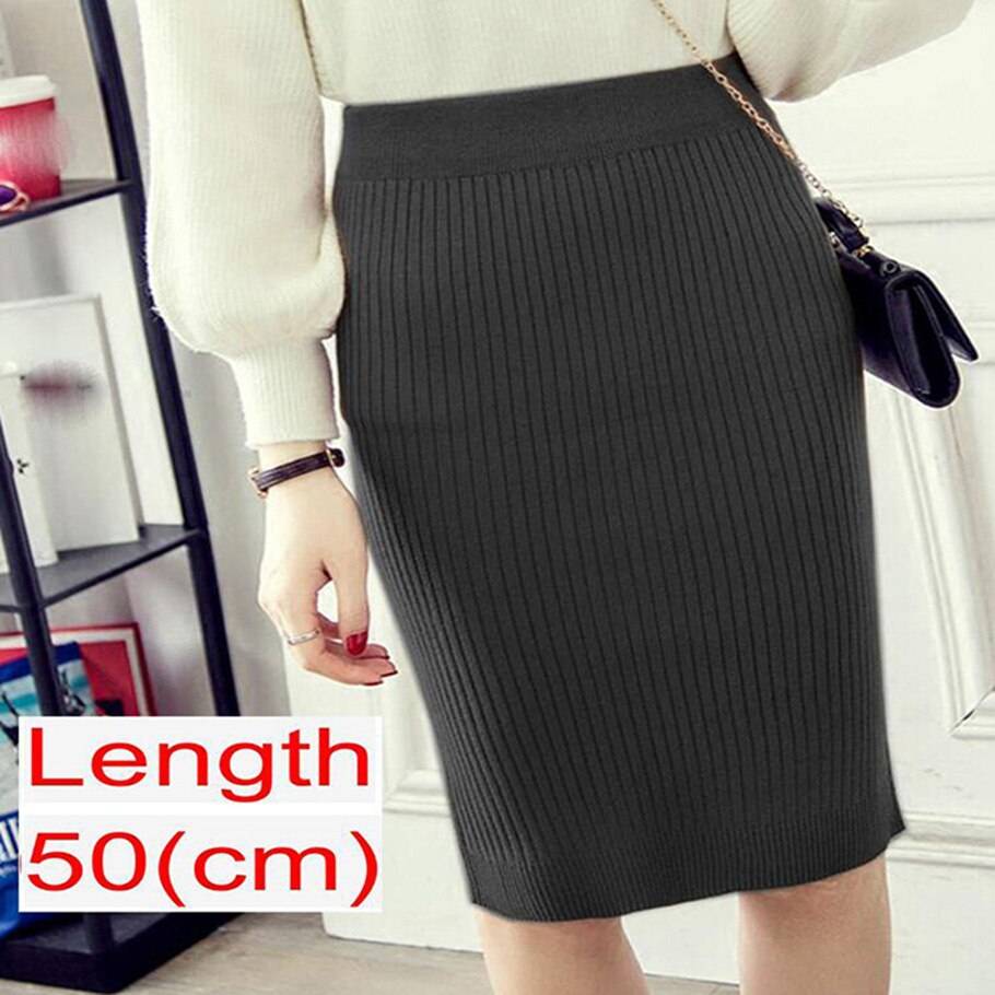 Knitted Pencil Skirt - Kawaii Stop - Autumn, Black, Bottoms, Club, Elegant, High Waist, Knitted, Ladies, Long, Mid-Calf, Office, Party, Pencil, Sexy, Skirt, Skirts, Spring, Warm, Women, Women's Clothing &amp; Accessories
