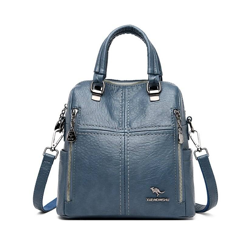 Women’s Leather Shoulder Backpack - Blue - Women’s Clothing & Accessories - Backpacks - 14 - 2024