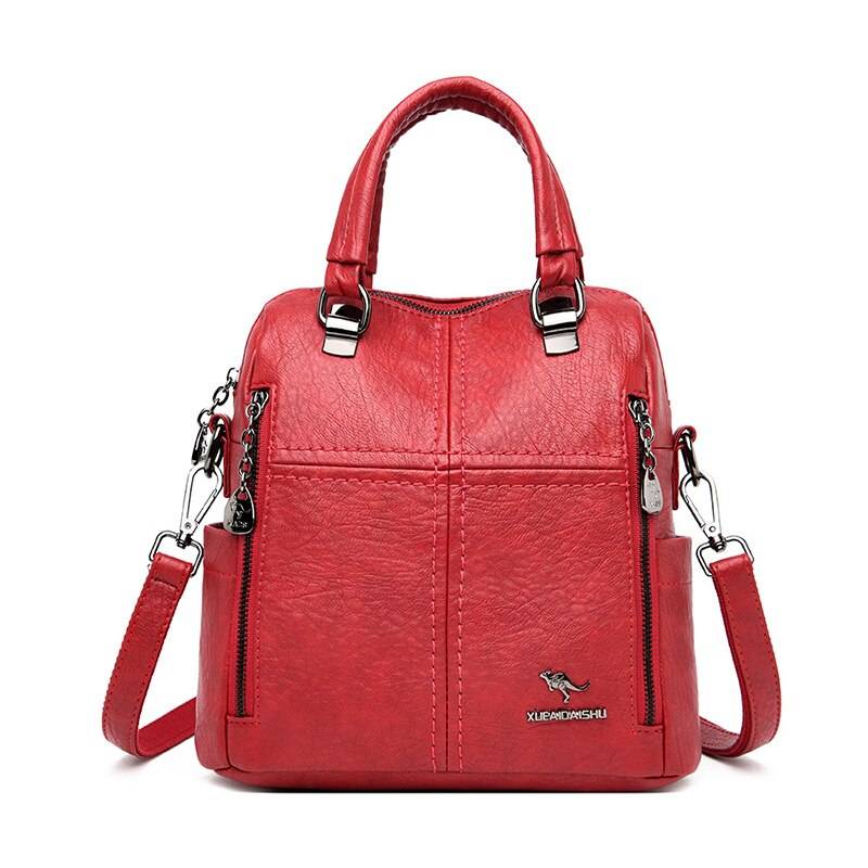 Women’s Leather Shoulder Backpack - Red - Women’s Clothing & Accessories - Backpacks - 13 - 2024