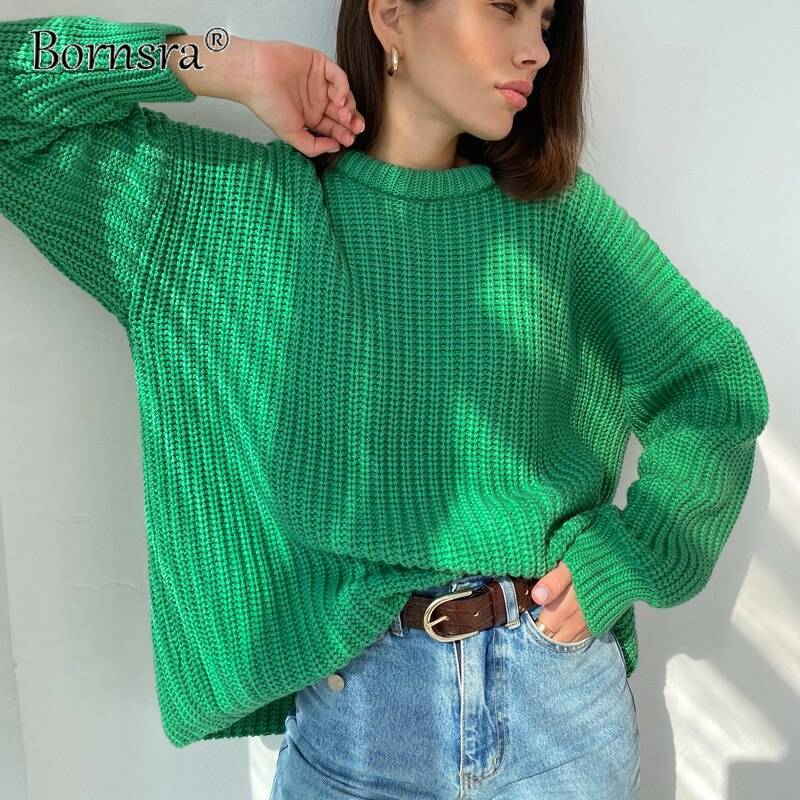 Women's Oversized Knitted Sweater - Kawaii Stop - Autumn, Cashmere, Casual, Female, Knitted, Long Sleeve, Loose, Oversized, Pullovers, Solid, Sweater, Sweaters, Thickening, Tops, Tops &amp; Tees, Winter, Women, Women's, Women's Clothing &amp; Accessories