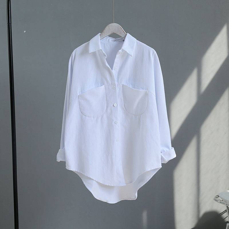 Women's Summer Long Sleeved Blouse - Kawaii Stop - Blazer, Blouse, Blouses &amp; Shirts, Button Fly Closure, Classic and Comfortable, DressShirt, Full-Length Sleeves, Lightweight Cotton Material, Long-Sleeved, Stay Cool and Stylish, Summer, Tops &amp; Tees, Turn-Down Collar, Versatile Summer Attire, Women's, Women's Clothing &amp; Accessories, Women's Summer Long Sleeved Blouse