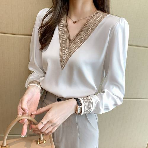 Women's White Long Sleeve Summer Blouse - Kawaii Stop - Blouse, Blouses &amp; Shirts, Fresh and Elegant, Lightweight Polyester Material, Long Sleeve, Outerwear, Perfect for Summer, Stay Cool and Stylish, Summer, Tops &amp; Tees, V-Neck Collar, White, Women's, Women's Clothing &amp; Accessories, Women's White Long Sleeve Summer Blouse