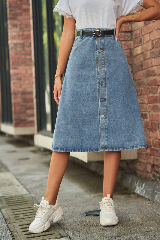 Button Front A-Line Denim Skirt - Medium / S - Bottoms - Skirts - 1 - 2024