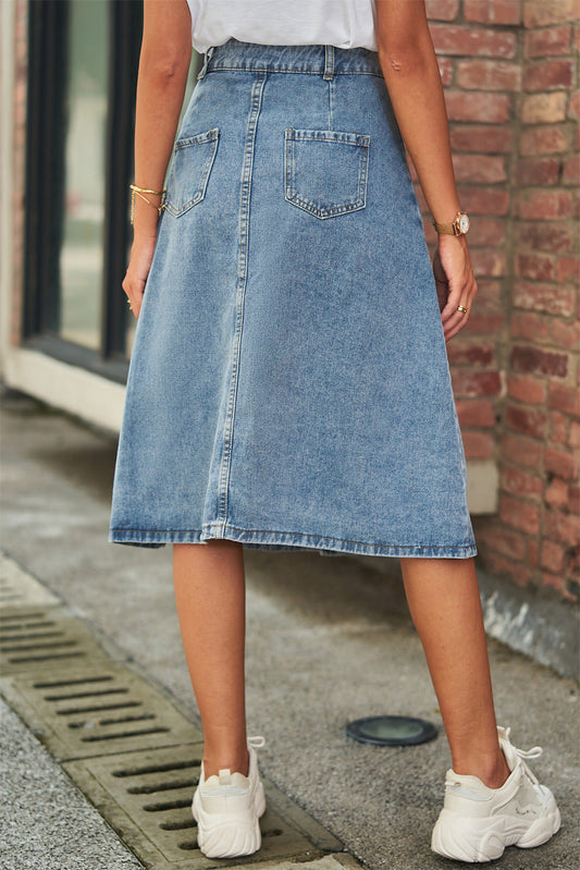 Button Front A-Line Denim Skirt - Bottoms - Skirts - 2 - 2024