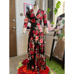 Raquel Red Rose Maxi Dress with 3/4 Sleeves - All Dresses - Maxi Dress - 2
