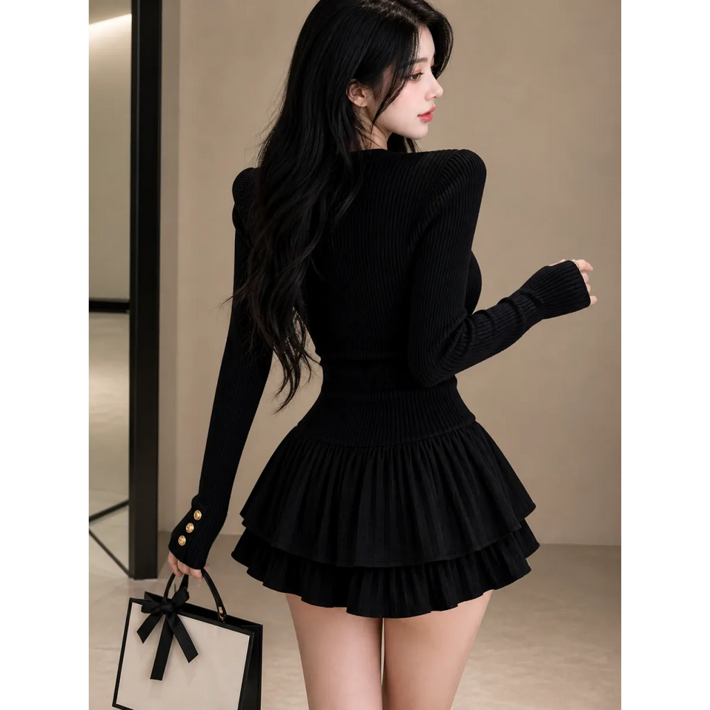 Y2K Kawaii Knitted Two-Piece Set – Elegant Mini Skirt Suit - Bottoms - Short - Round - Clothing Sets - 4