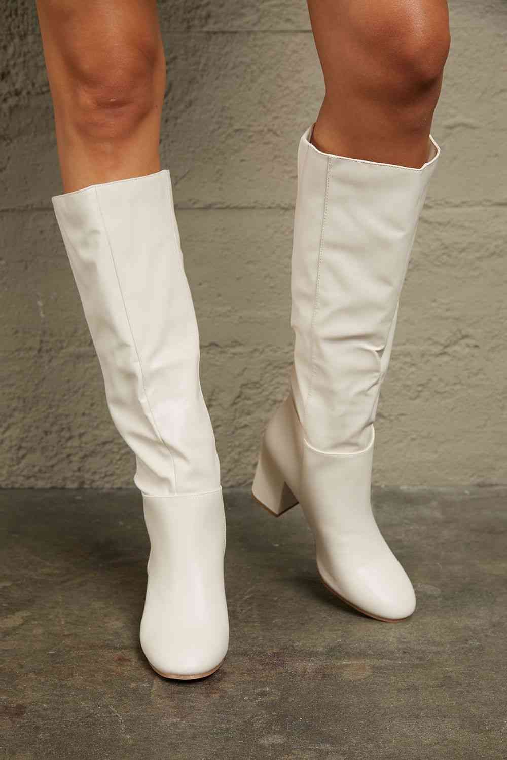 Block Heel Knee High Boots - White / 6 - Accessories - Shoes - 1 - 2024