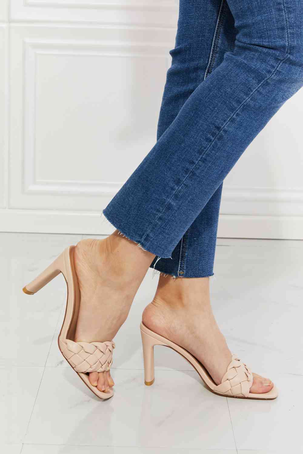 Braided Block Heel Sandals in Beige - Accessories - Shoes - 2 - 2024